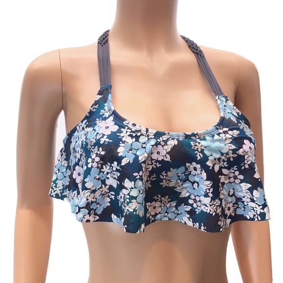 Arizona Jean Co Blue Floral Flounce Bikini Top - Picture 2 of 10